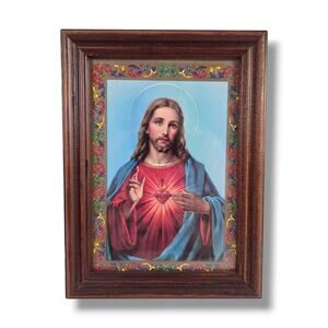 Sacred Heart of Jesus Vintage Print Framed Immaculate Conception Monastery Art